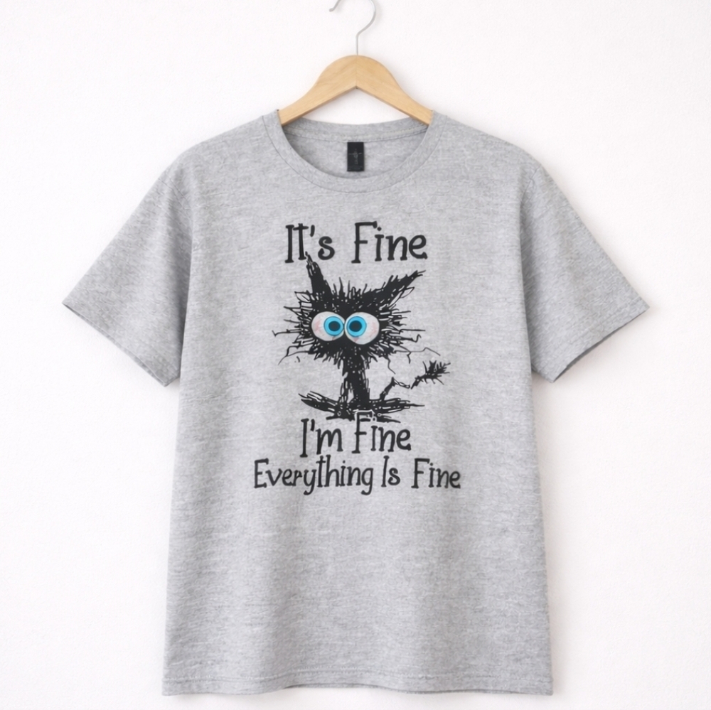 Gildan Softstyle Graphic Tee - Large - NWOT “I’m Fine Everything Is Fine” Cat